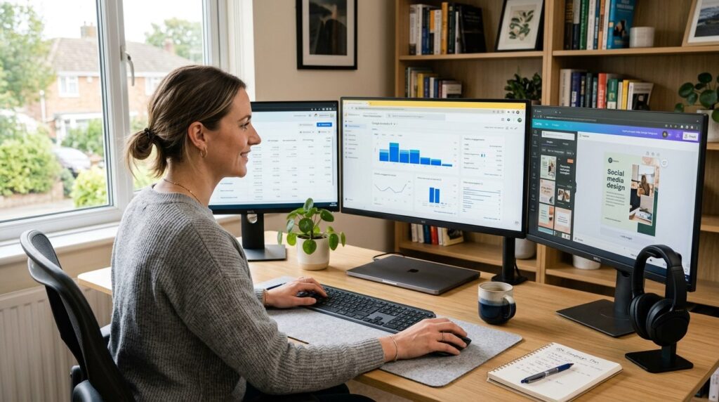 Close-up of a freelance digital marketer working independent