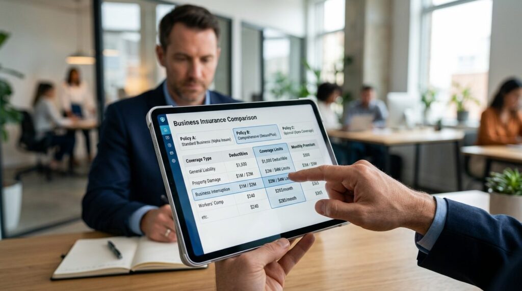 Close-up of a digital insurance comparison dashboard on a ta