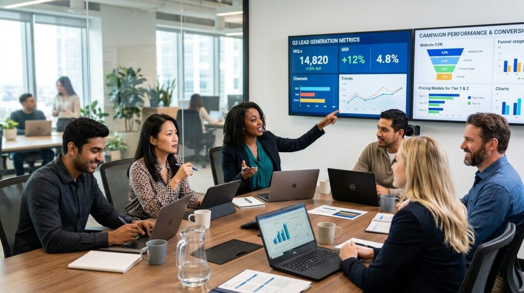 Diverse team of sales and marketing professionals in contemp
