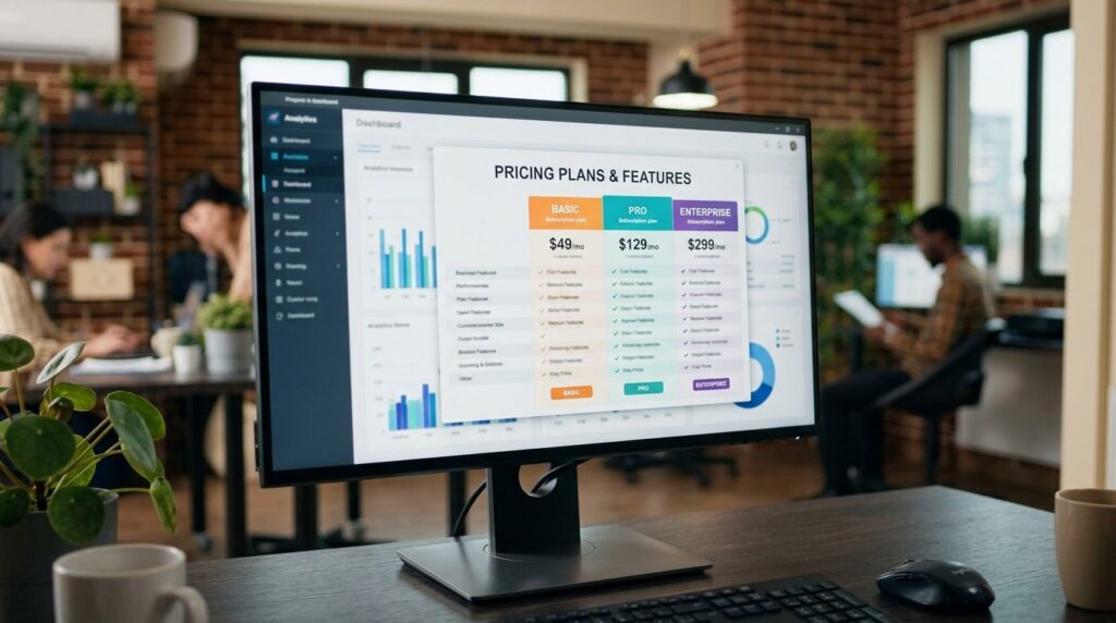 Close-up of computer monitor displaying SaaS pricing compari