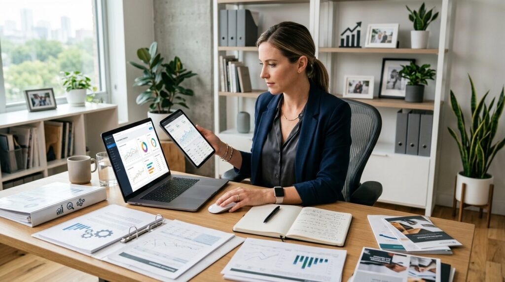 Modern ecommerce business owner reviewing website performanc