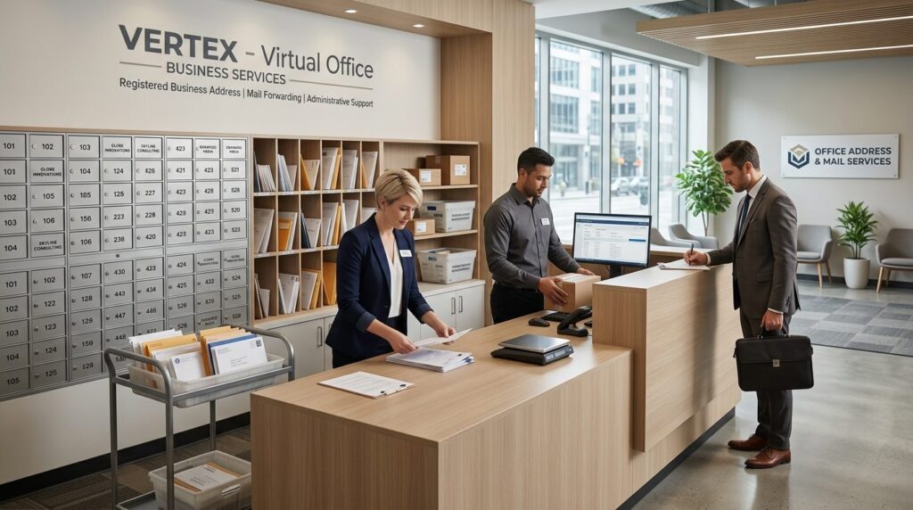 Modern virtual office reception area or business address ser