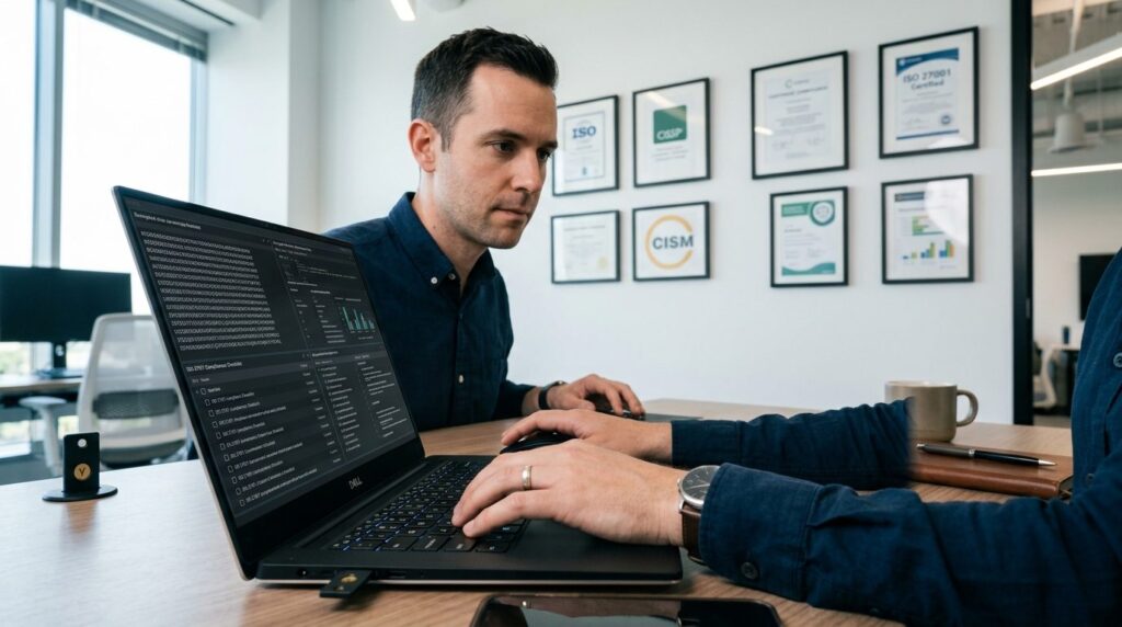 Close-up professional shot of a male IT security consultant 