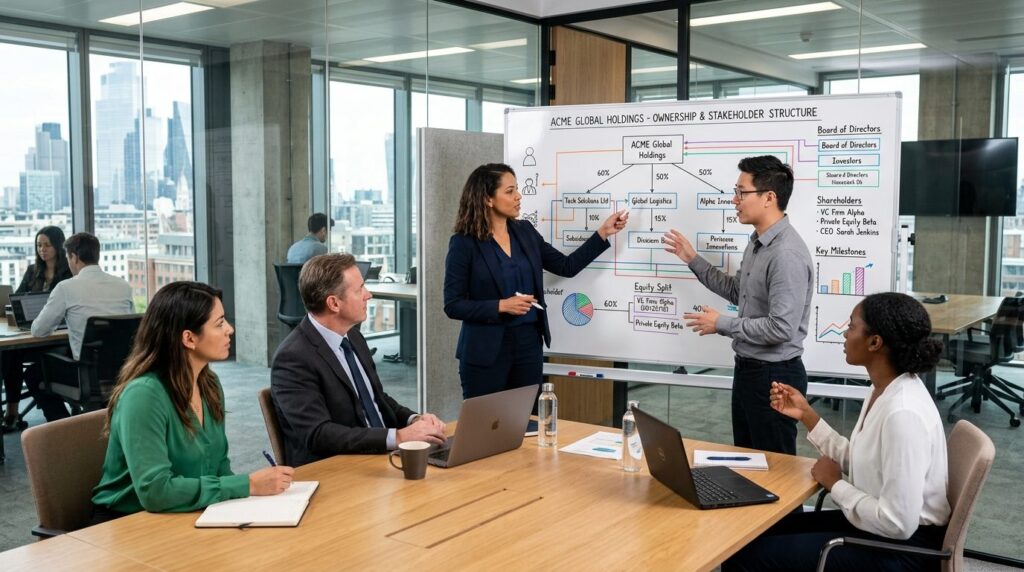 Team of business professionals in conference room discussing