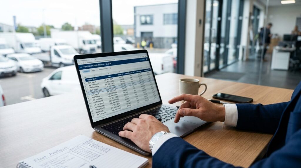 Close-up of a businessmans hands analyzing vehicle specific