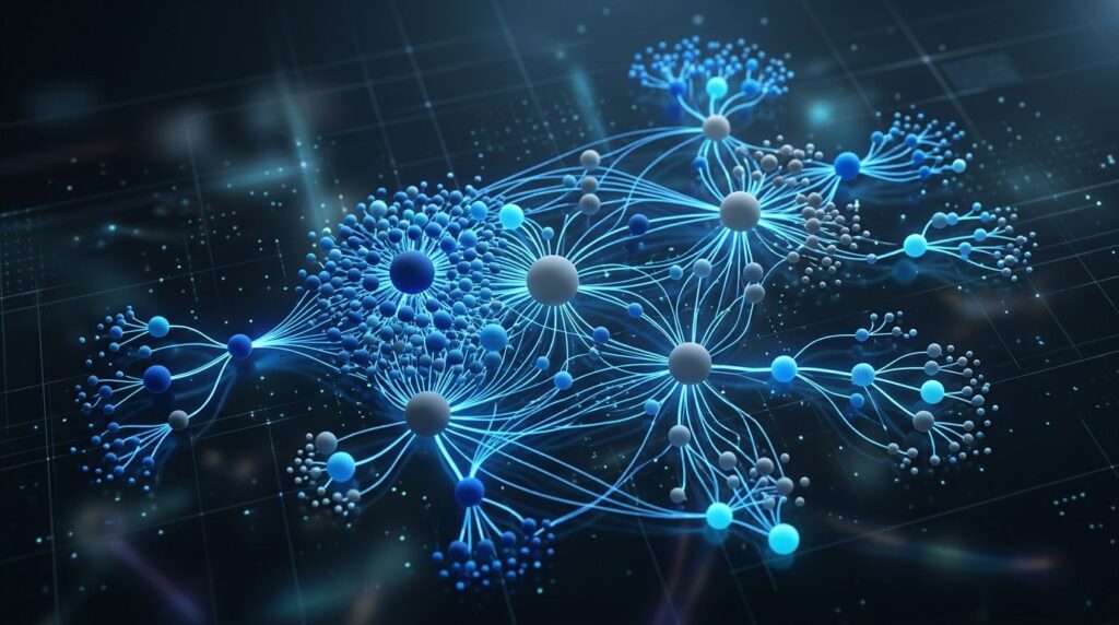 Abstract business visualization: digital network diagram wit